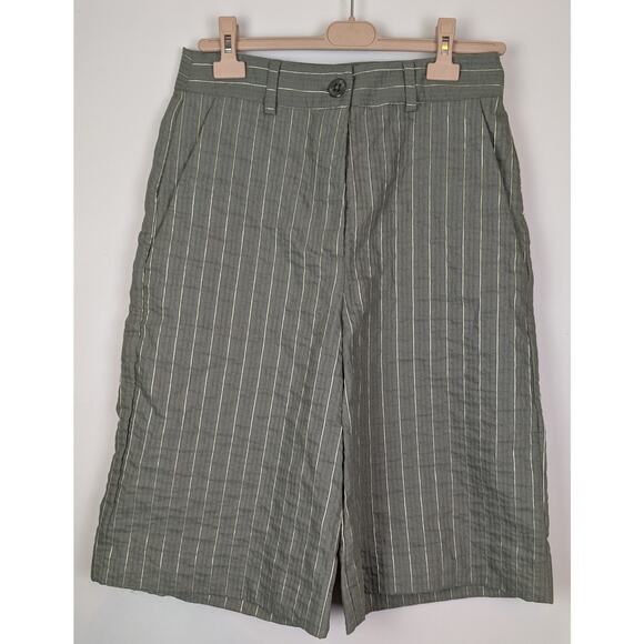 OZAI N KU Striped Wide Leg Bermuda Shorts M Olive Green M - Picture 3 of 14